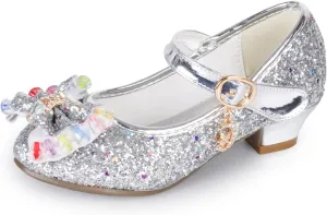Amtidy Girls Dress Shoes Mary Jane Wedding Party Shoes Glitter Bridesmaids Princess Heels