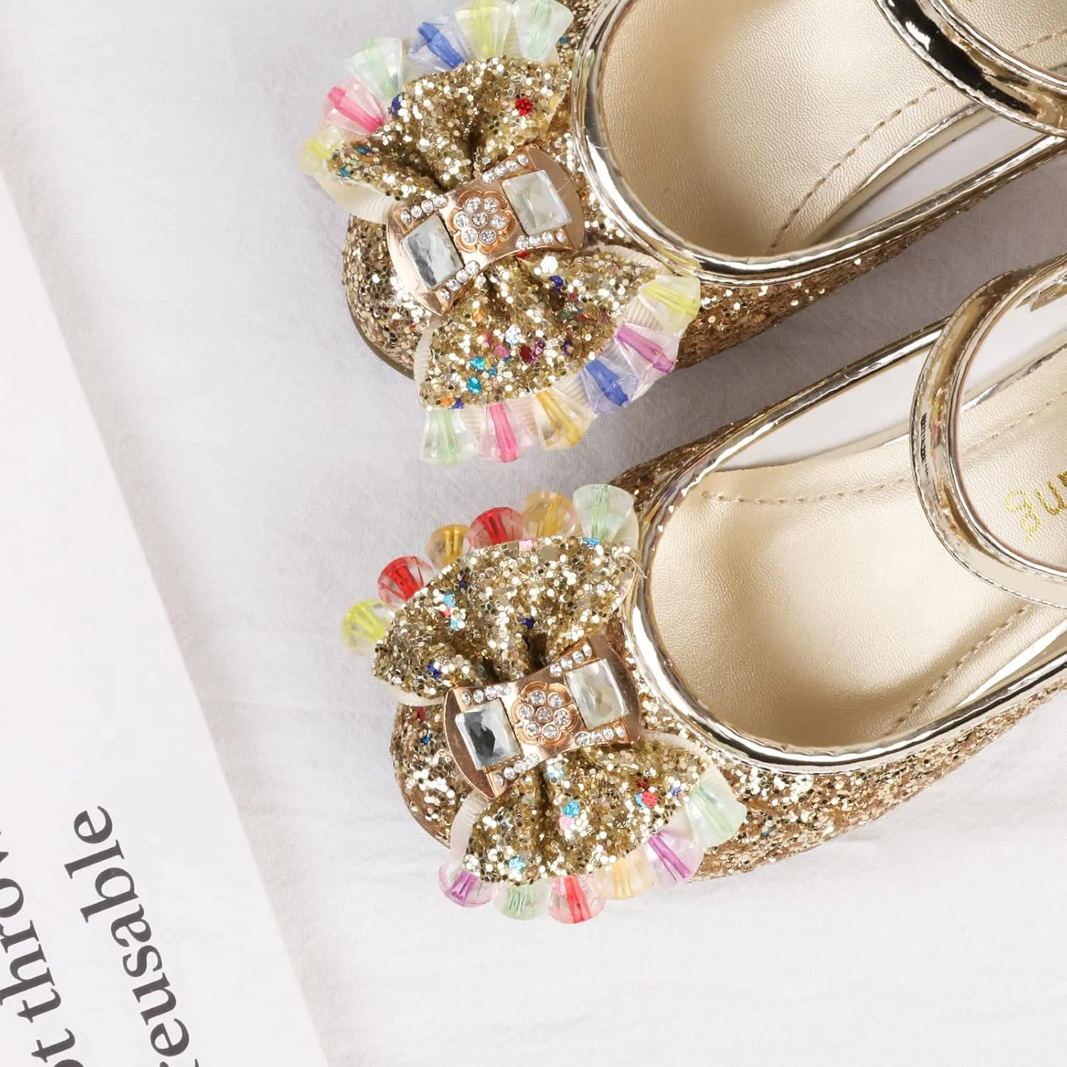 Amtidy Girls Dress Shoes Mary Jane Wedding Party Shoes Glitter Bridesmaids Princess Heels