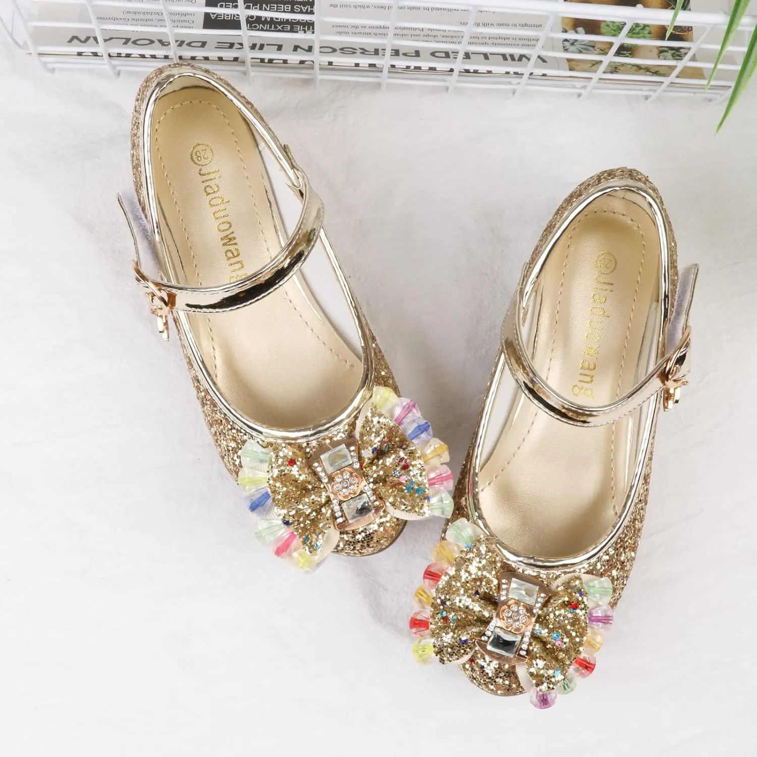 Amtidy Girls Dress Shoes Mary Jane Wedding Party Shoes Glitter Bridesmaids Princess Heels
