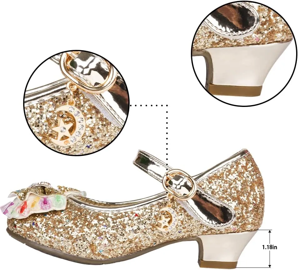 Amtidy Girls Dress Shoes Mary Jane Wedding Party Shoes Glitter Bridesmaids Princess Heels