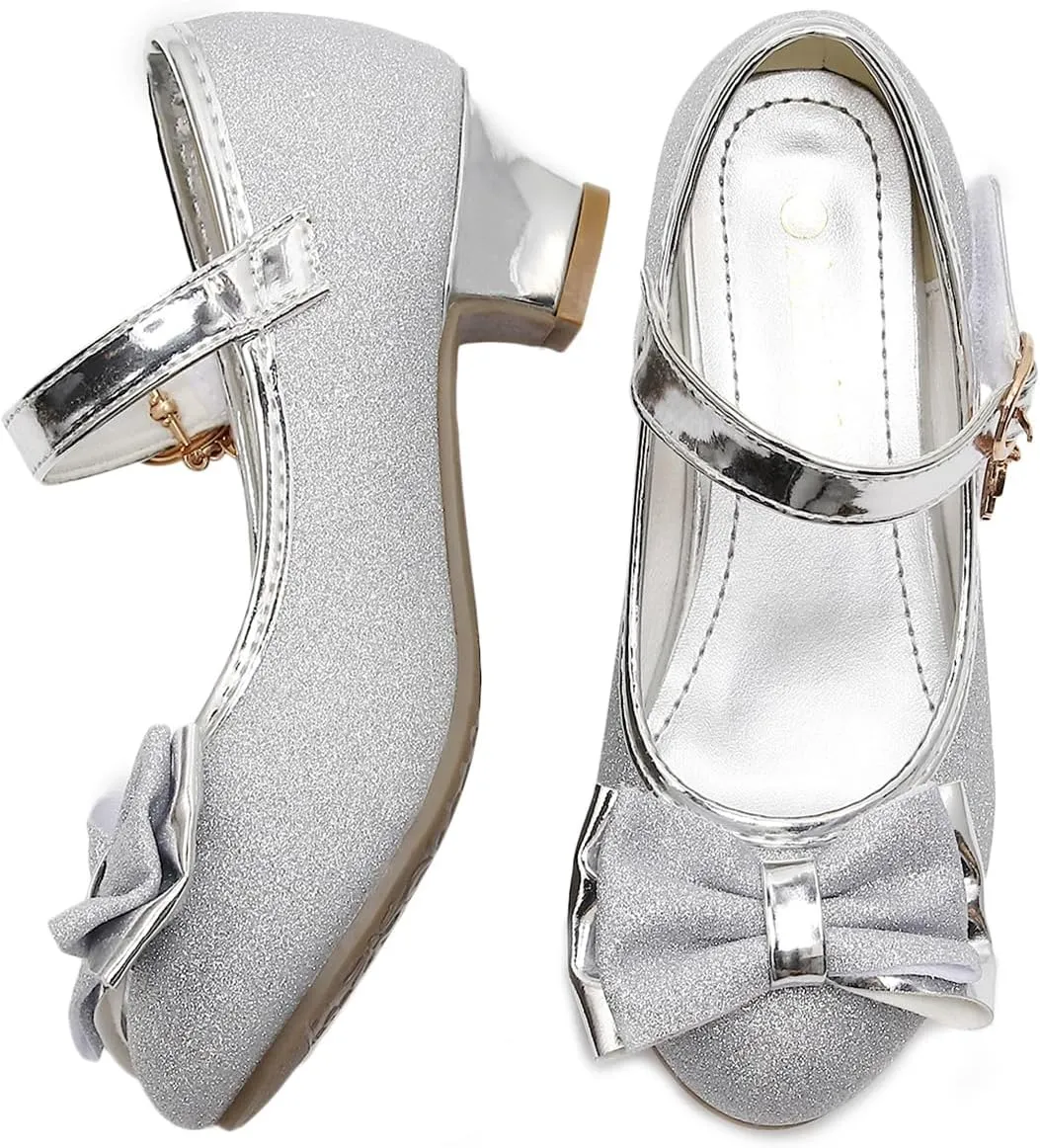 Amtidy Girls Dress Shoes Mary Jane Wedding Party Shoes Glitter Bridesmaids Princess Heels