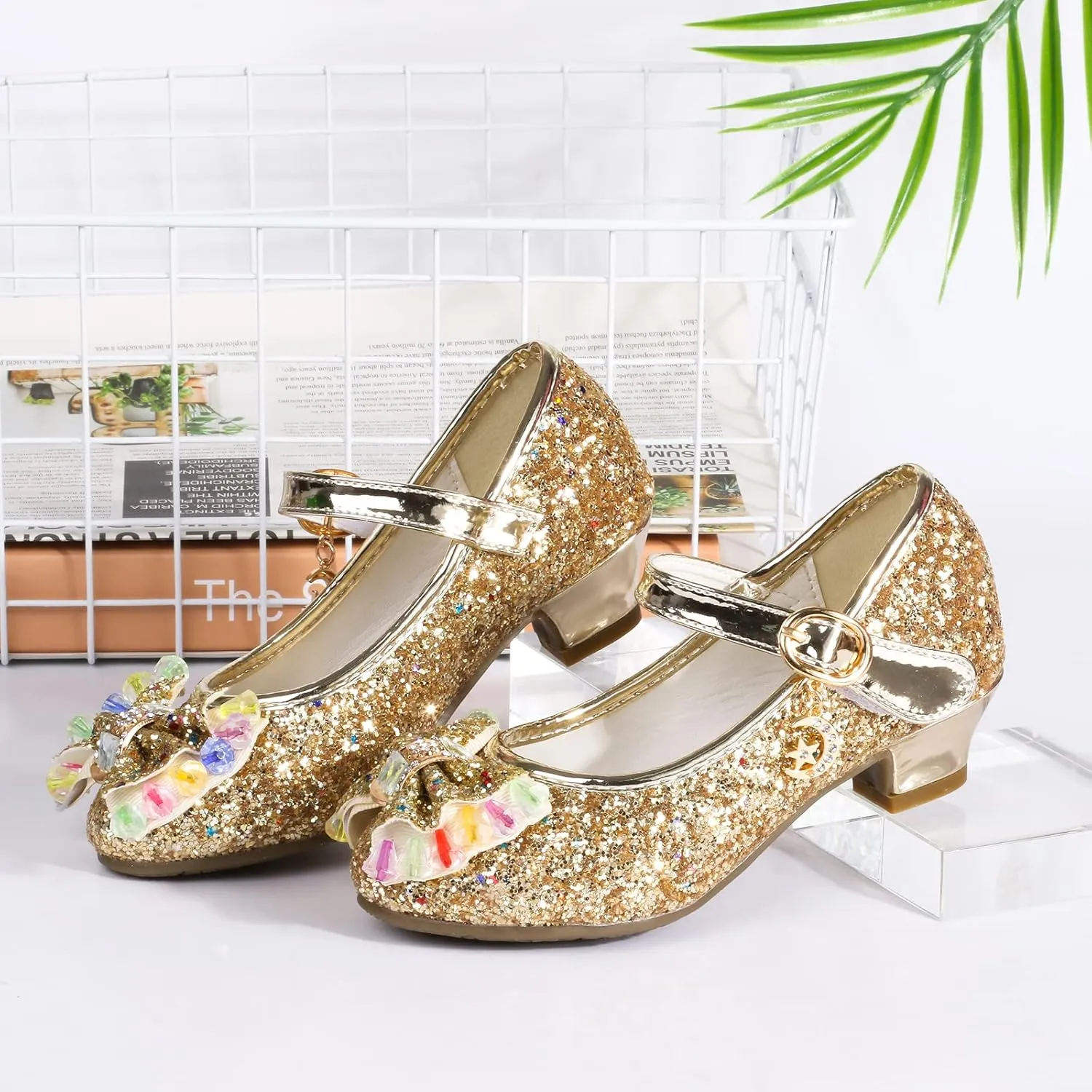 Amtidy Girls Dress Shoes Mary Jane Wedding Party Shoes Glitter Bridesmaids Princess Heels