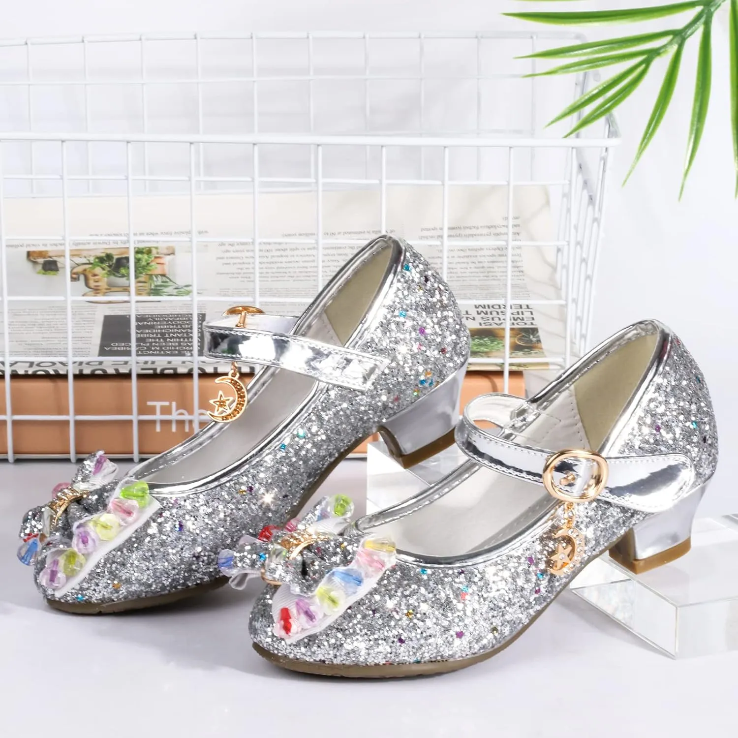 Amtidy Girls Dress Shoes Mary Jane Wedding Party Shoes Glitter Bridesmaids Princess Heels