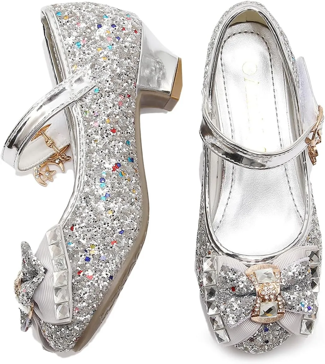 Amtidy Girls Dress Shoes Mary Jane Wedding Party Shoes Glitter Bridesmaids Princess Heels