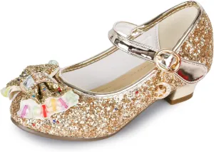 Amtidy Girls Dress Shoes Mary Jane Wedding Party Shoes Glitter Bridesmaids Princess Heels