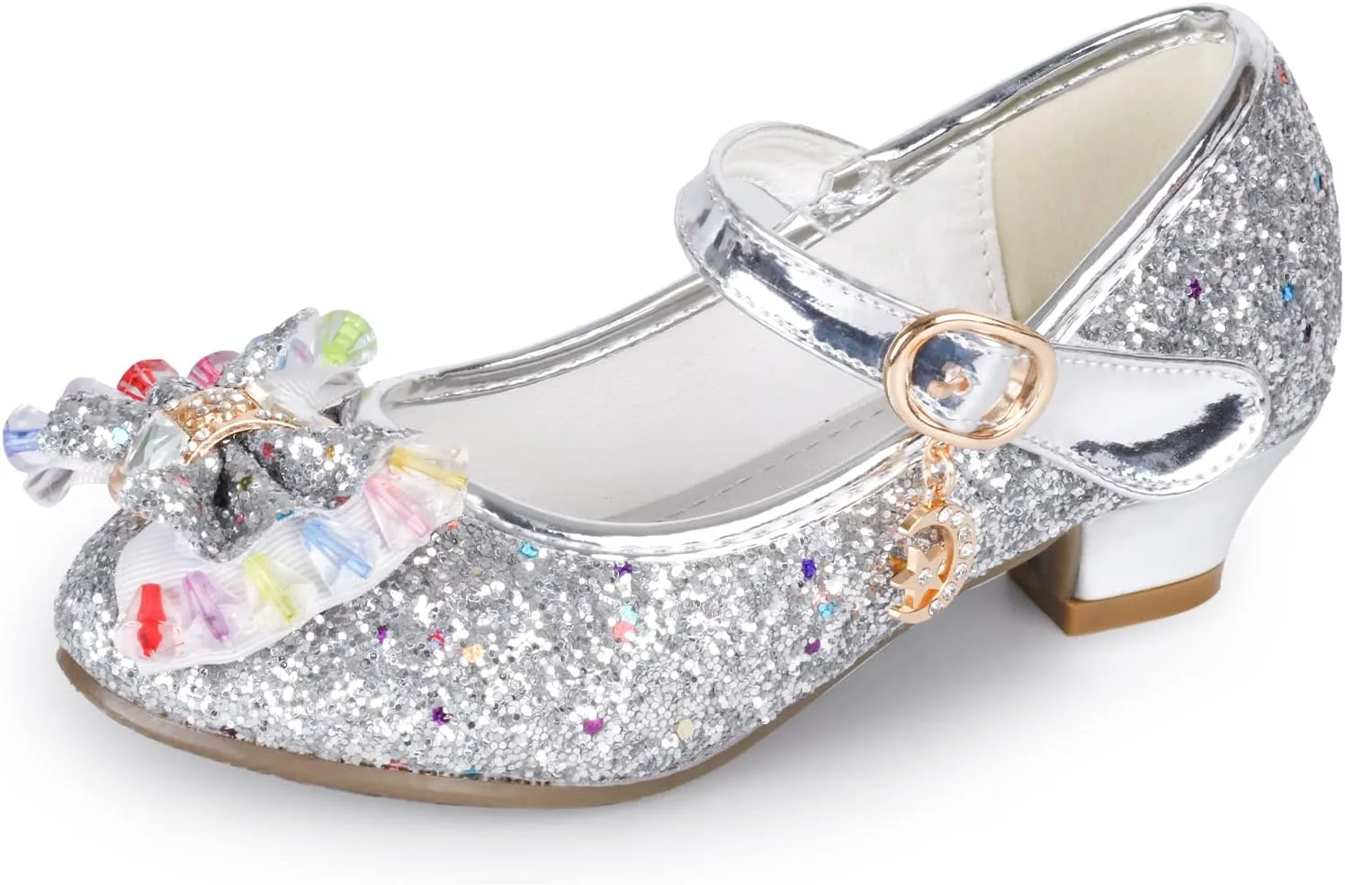 Amtidy Girls Dress Shoes Mary Jane Wedding Party Shoes Glitter Bridesmaids Princess Heels