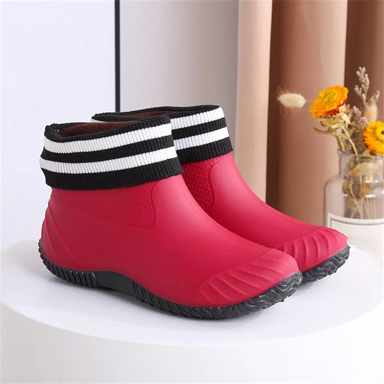 Ankle Rain Boots Women Knit Lined Mens Grounded Footwear Booties with Heel Non Slip Work Barefoot Shoes Mens Rain Boots Slip On Non-Slip Rubber Waterproof Men's Snow Boots