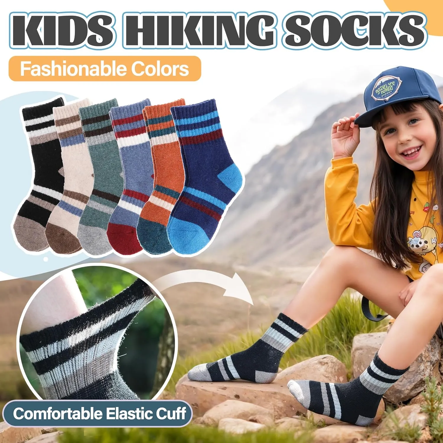 Anlisim Kids Merino Wool Hiking Socks Boys Girls Toddlers Thermal Winter Warm Boot Thick Cushion Gift Socks 6 Pairs