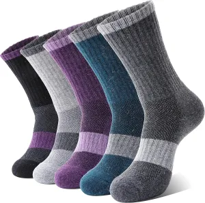 Anlisim Merino Wool Hiking Socks for Women Thermal Winter Warm Boot Work Cushion Socks 5 Pairs