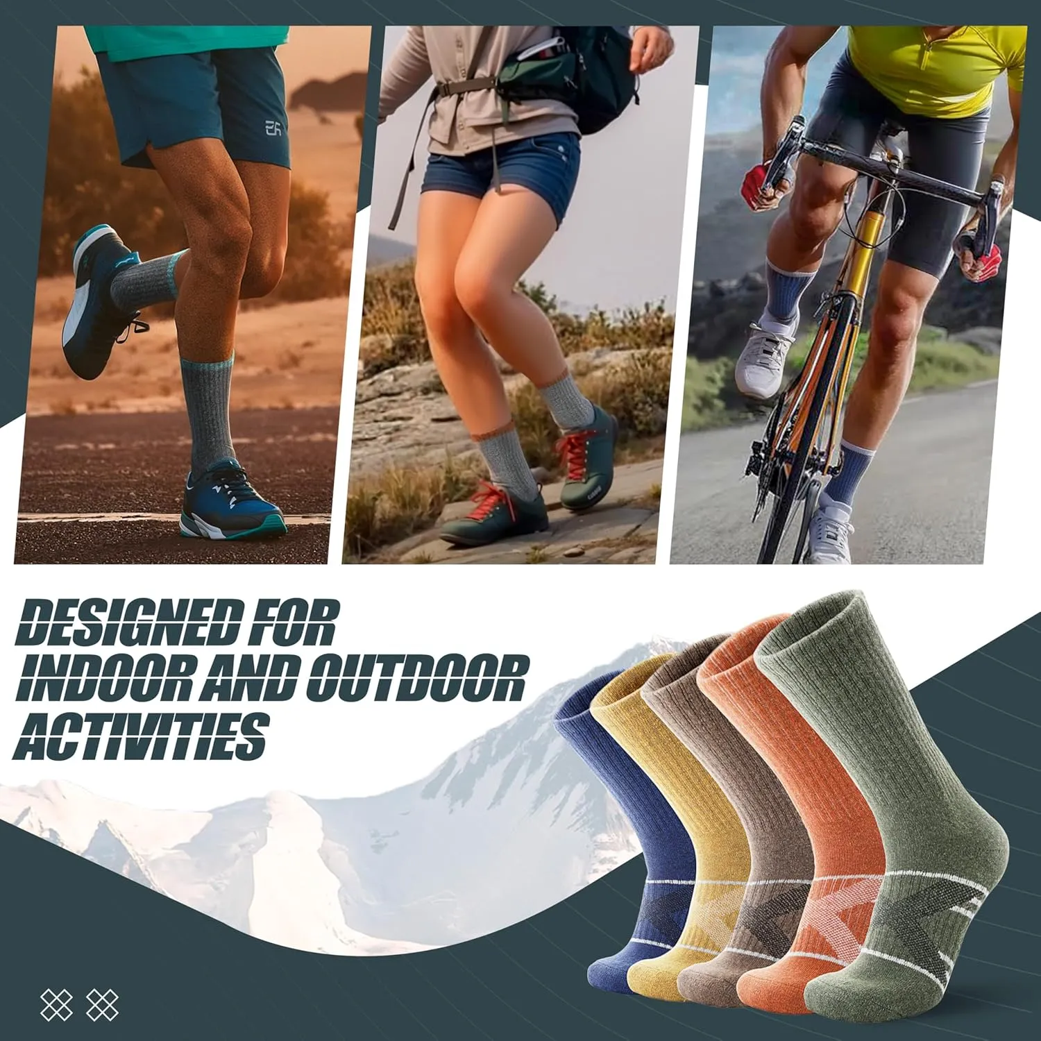ANTSANG 5 Pairs Merino Wool Hiking Socks for Men & Women Thermal Winter Warm Moisture Wicking Cushion Boot Socks