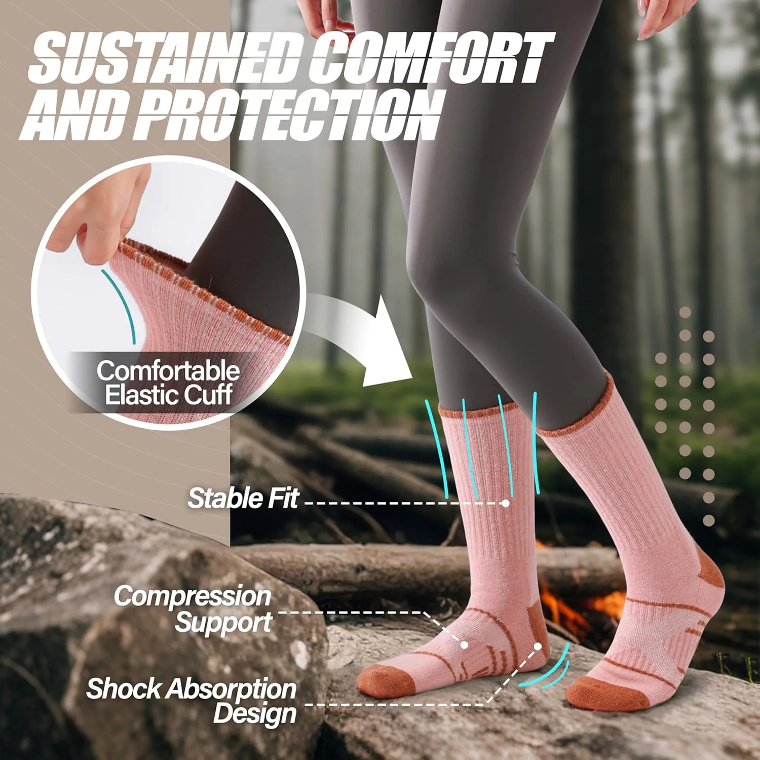 ANTSANG 5 Pairs Merino Wool Hiking Socks for Men & Women Thermal Winter Warm Moisture Wicking Cushion Boot Socks