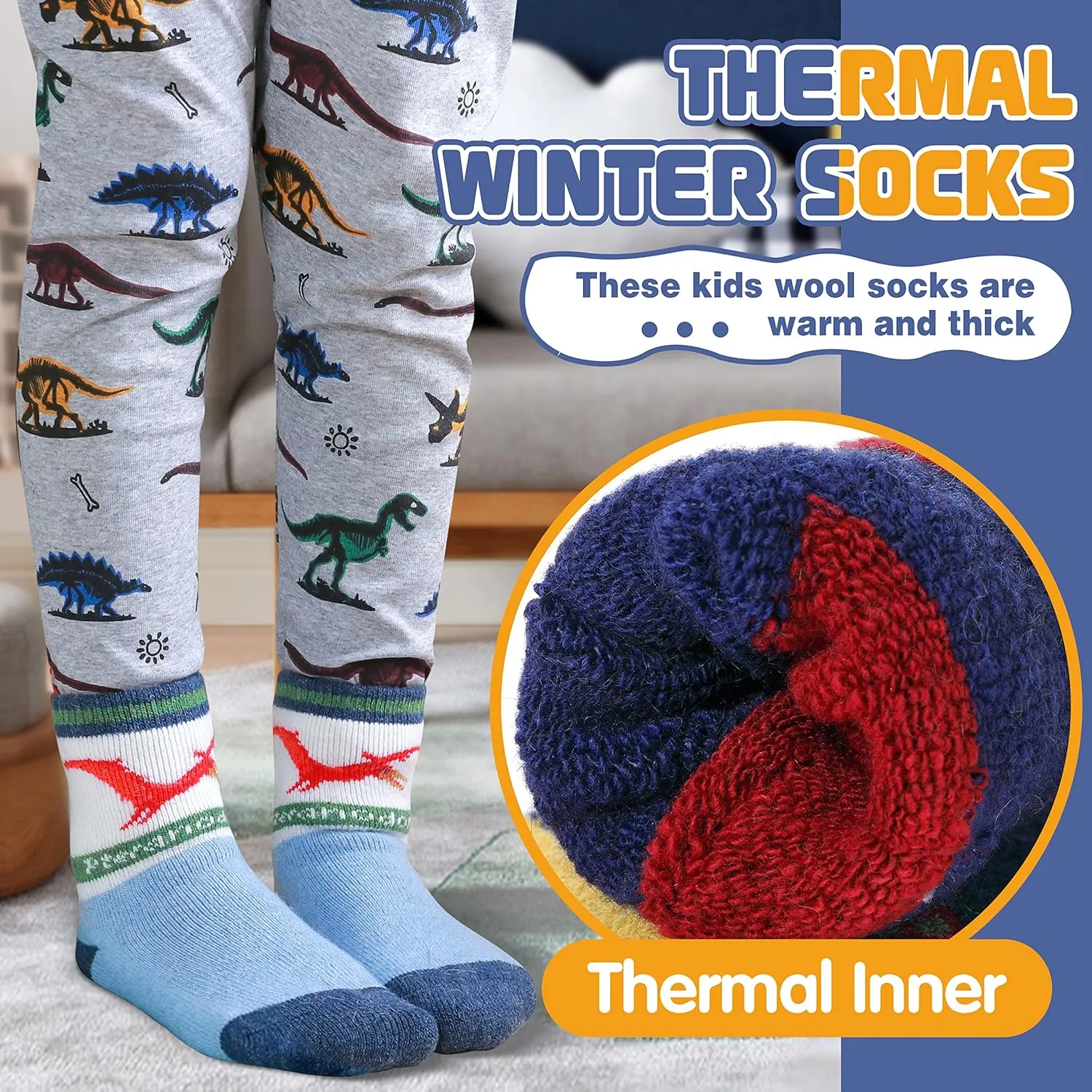 ANTSANG Kids Wool Hiking Socks Winter Warm Thick Thermal Crew Boot Heavy Cozy Gift Snowboarding Socks 6 Pairs