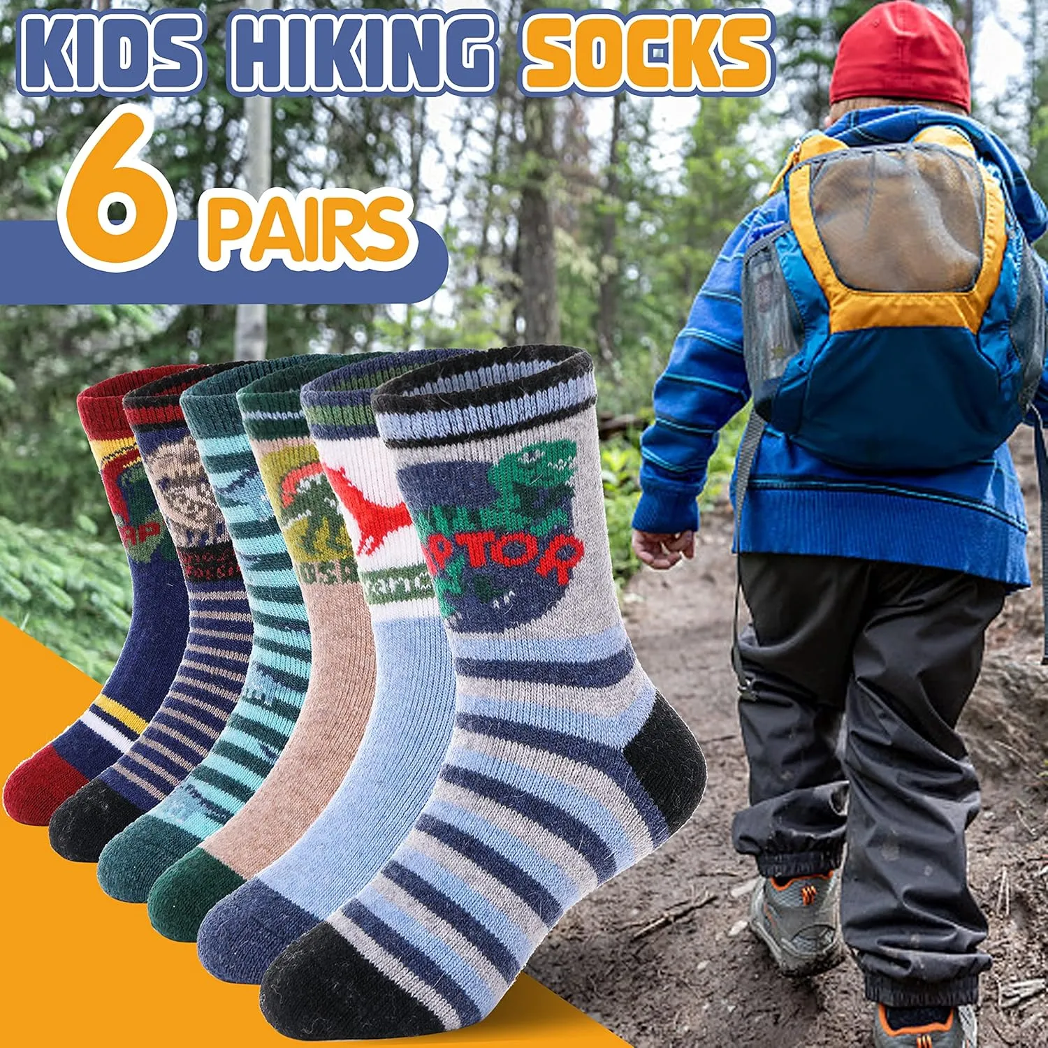 ANTSANG Kids Wool Hiking Socks Winter Warm Thick Thermal Crew Boot Heavy Cozy Gift Snowboarding Socks 6 Pairs