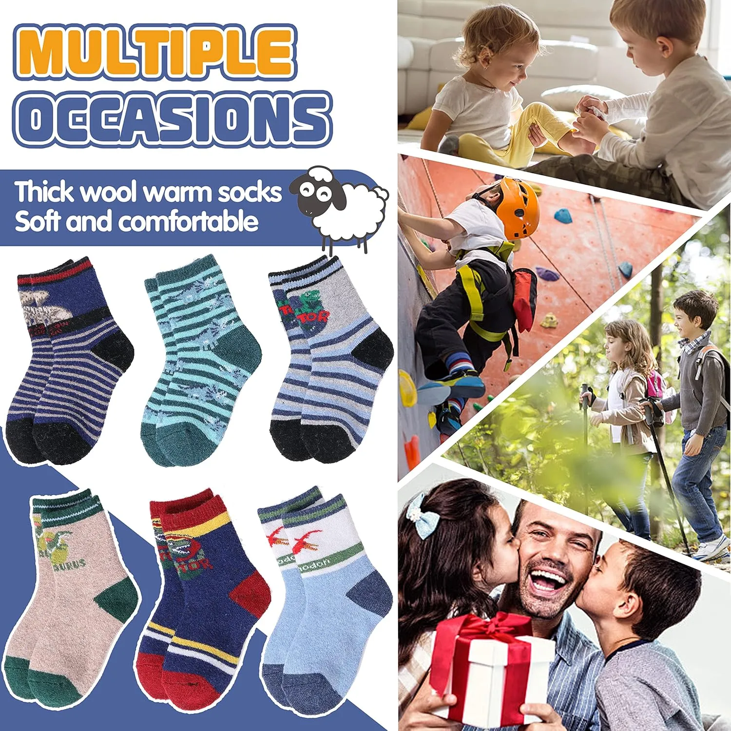 ANTSANG Kids Wool Hiking Socks Winter Warm Thick Thermal Crew Boot Heavy Cozy Gift Snowboarding Socks 6 Pairs