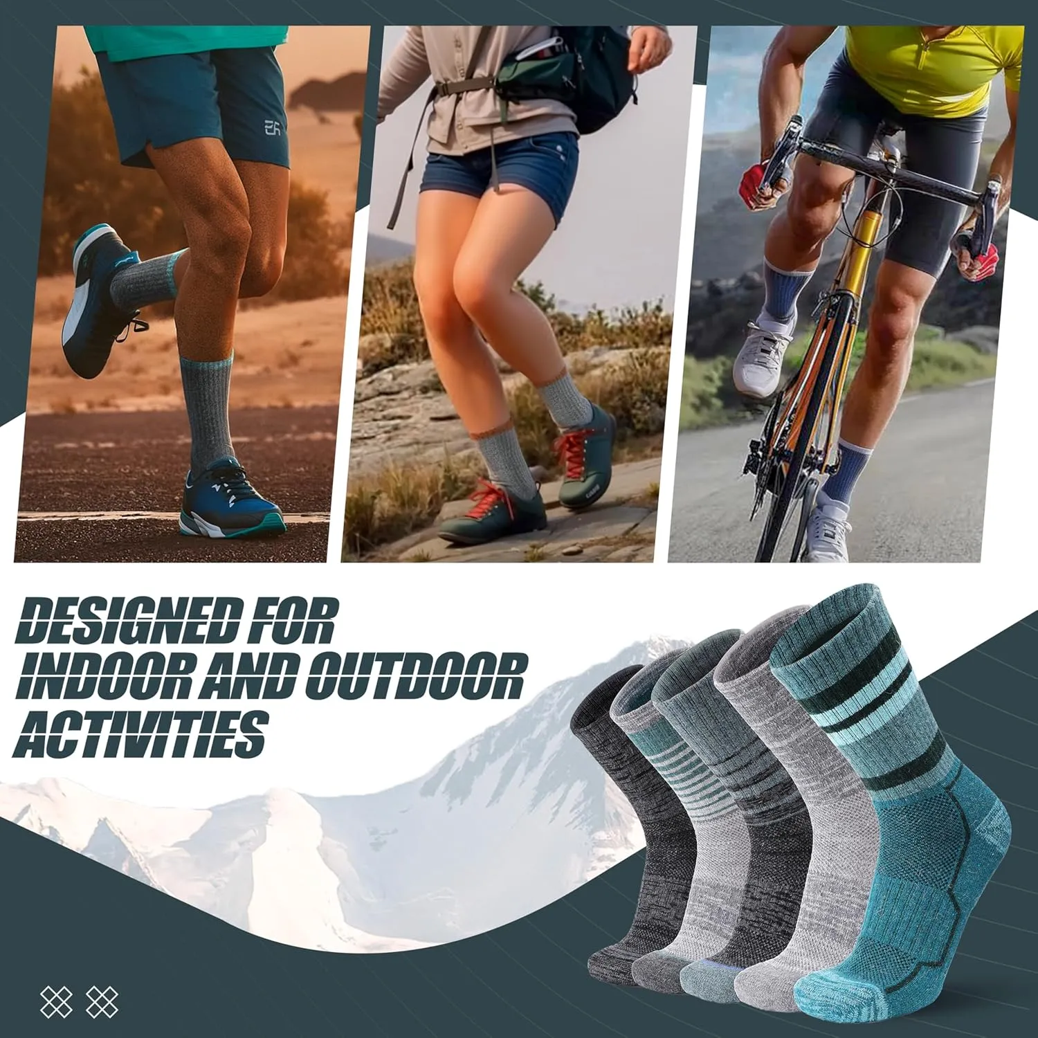 ANTSANG Merino Wool Hiking Socks for Men & Women 5 Pairs Thermal Warm Winter Thick Cushion Moisture Wicking Crew Boot Socks