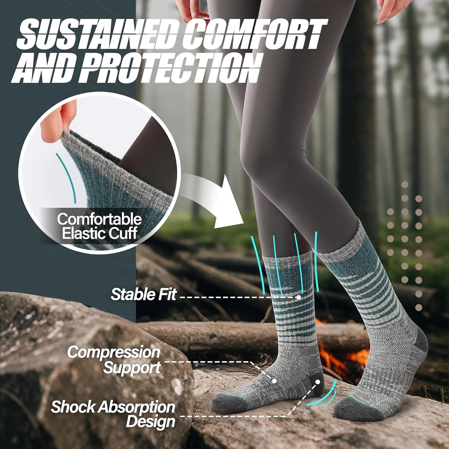 ANTSANG Merino Wool Hiking Socks for Men & Women 5 Pairs Thermal Warm Winter Thick Cushion Moisture Wicking Crew Boot Socks