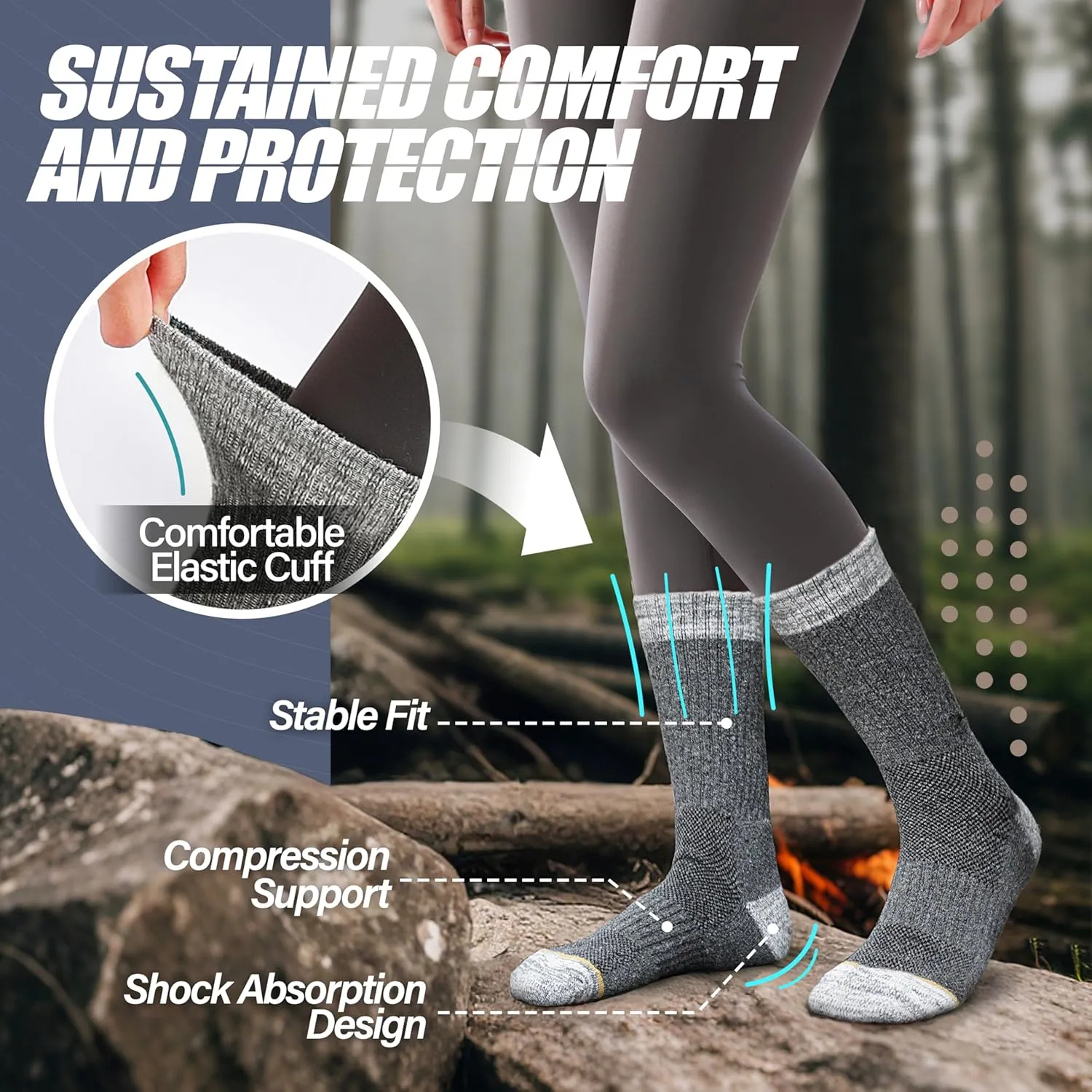 ANTSANG Merino Wool Hiking Socks for Men & Women 5 Pairs Thermal Warm Winter Thick Cushion Moisture Wicking Crew Boot Socks