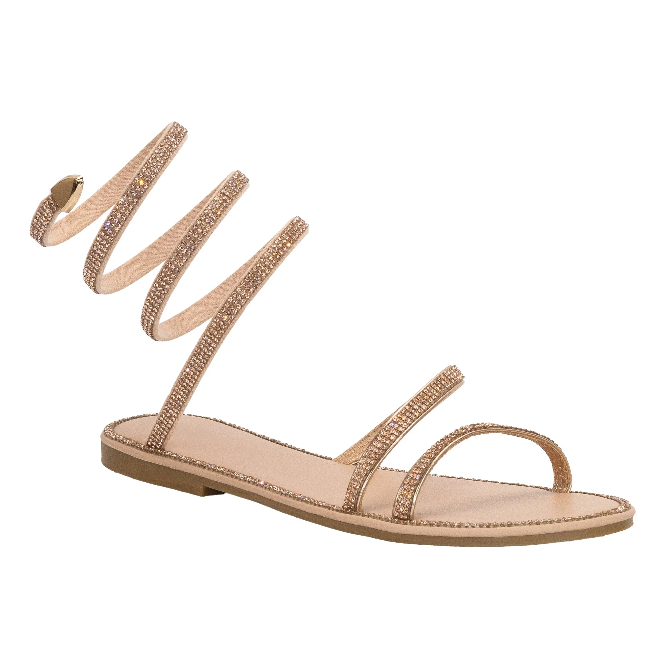 Arale - Embellished Spiral Coil Strap Flat Sandals
