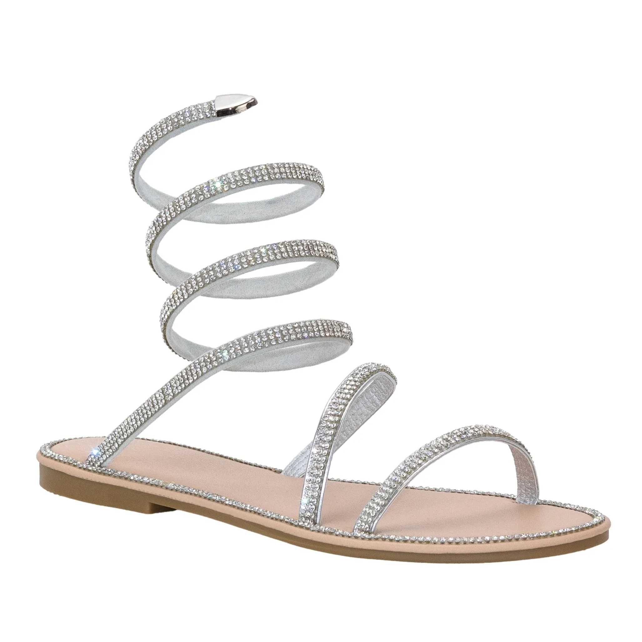 Arale - Embellished Spiral Coil Strap Flat Sandals