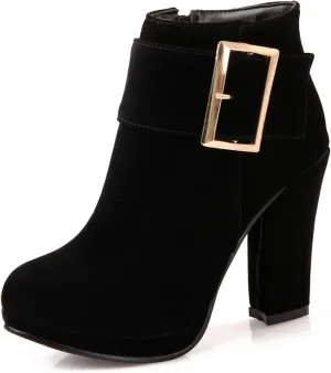 Asterisco Women Block Heel Ankle Boots With Platform High Heel Booties Round Toe Zip Dress Boots Velvet, Size 2-10