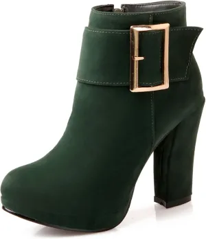Asterisco Women Block Heel Ankle Boots With Platform High Heel Booties Round Toe Zip Dress Boots Velvet, Size 2-10