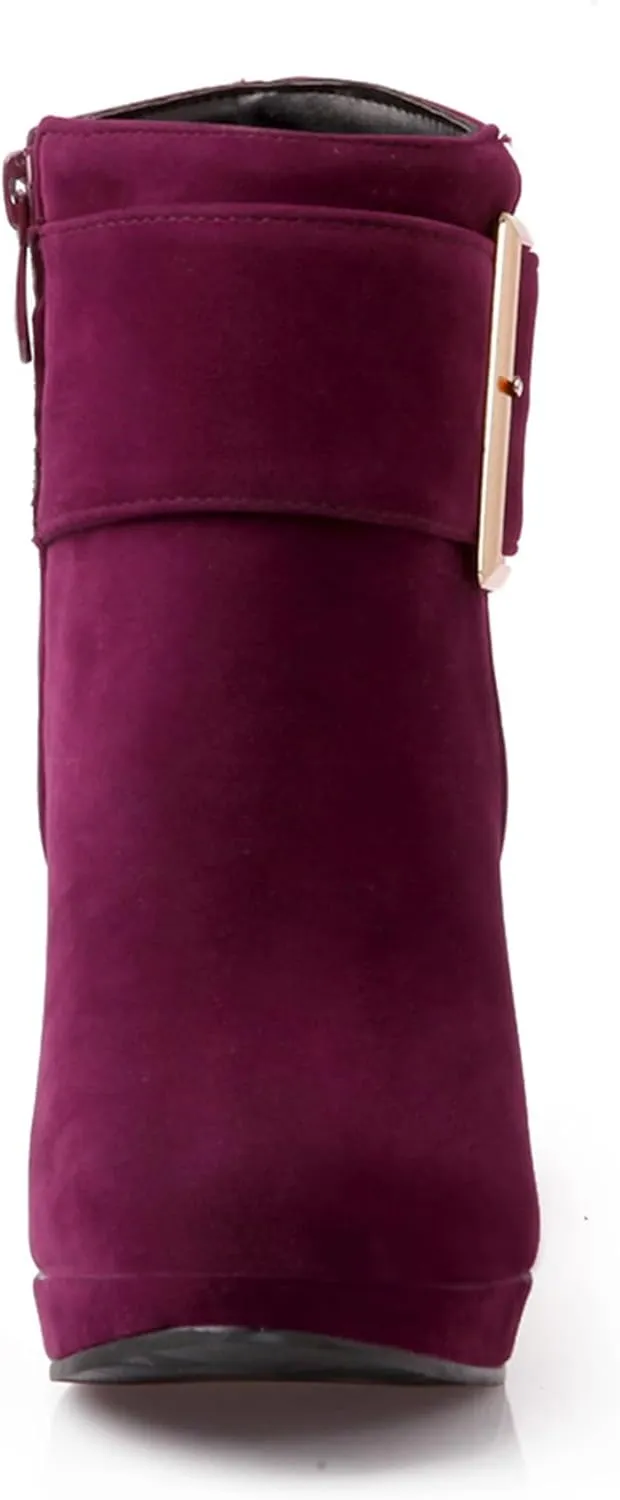 Asterisco Women Block Heel Ankle Boots With Platform High Heel Booties Round Toe Zip Dress Boots Velvet, Size 2-10