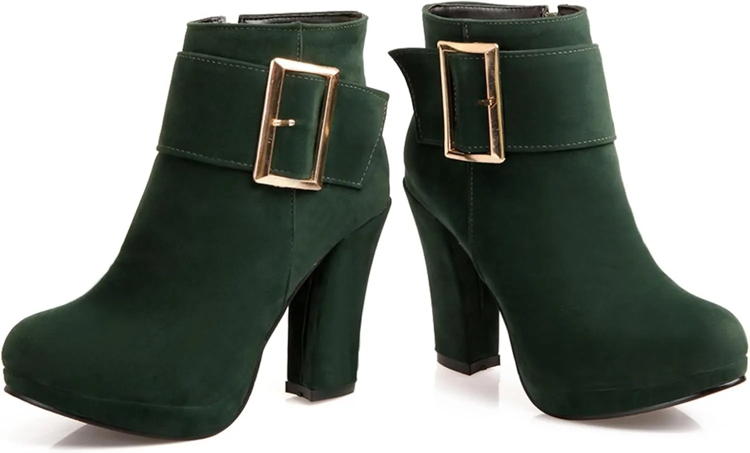 Asterisco Women Block Heel Ankle Boots With Platform High Heel Booties Round Toe Zip Dress Boots Velvet, Size 2-10