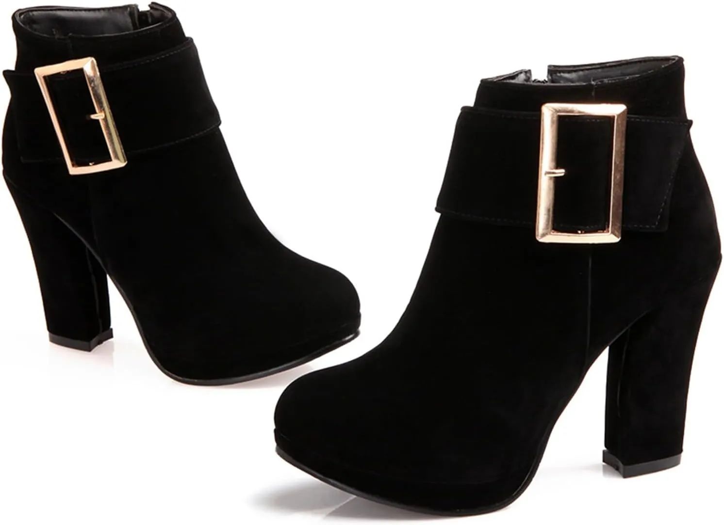 Asterisco Women Block Heel Ankle Boots With Platform High Heel Booties Round Toe Zip Dress Boots Velvet, Size 2-10