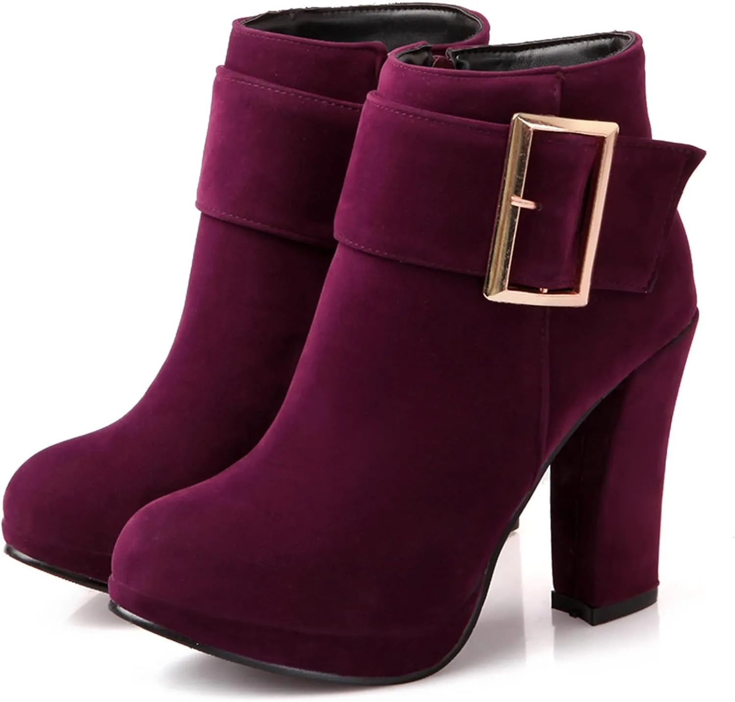 Asterisco Women Block Heel Ankle Boots With Platform High Heel Booties Round Toe Zip Dress Boots Velvet, Size 2-10