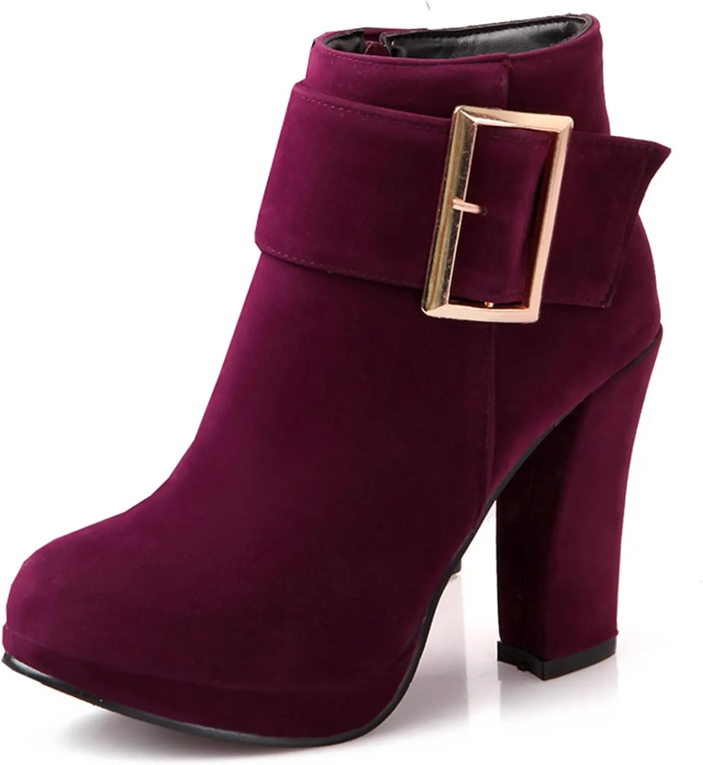Asterisco Women Block Heel Ankle Boots With Platform High Heel Booties Round Toe Zip Dress Boots Velvet, Size 2-10
