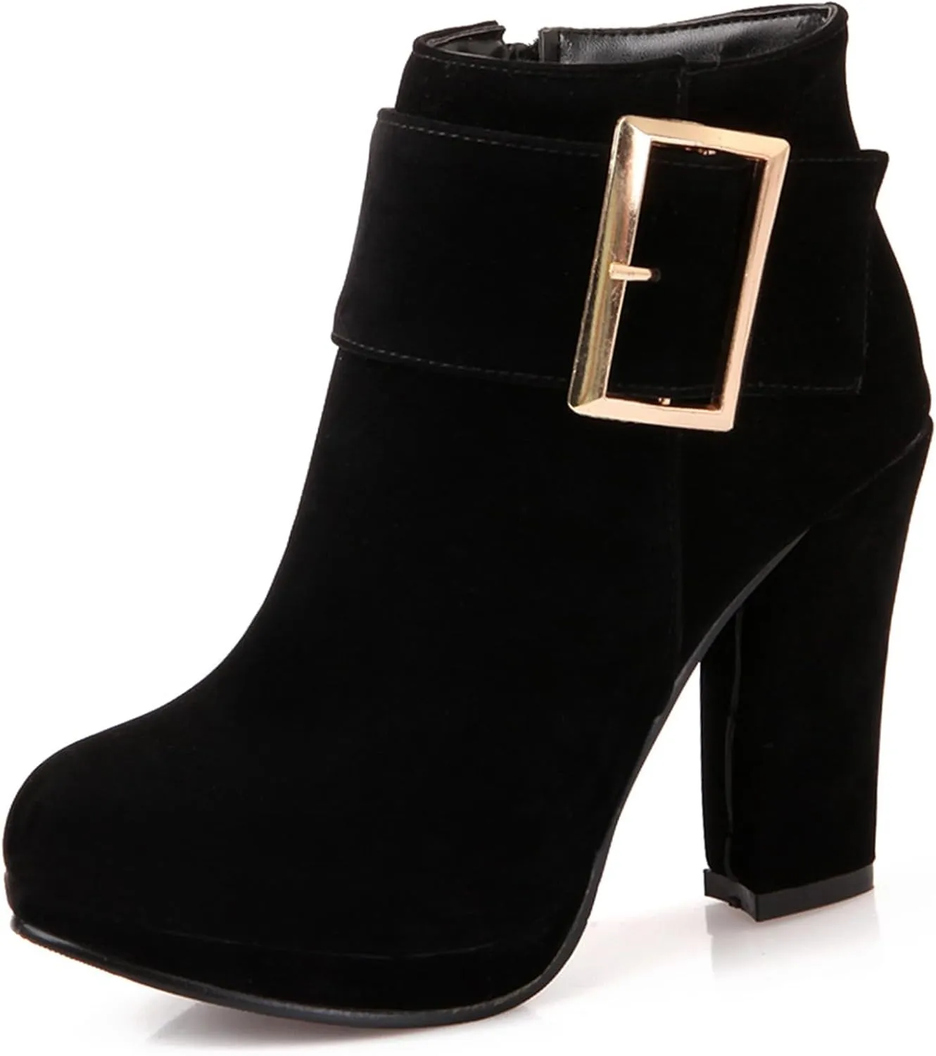 Asterisco Women Block Heel Ankle Boots With Platform High Heel Booties Round Toe Zip Dress Boots Velvet, Size 2-10