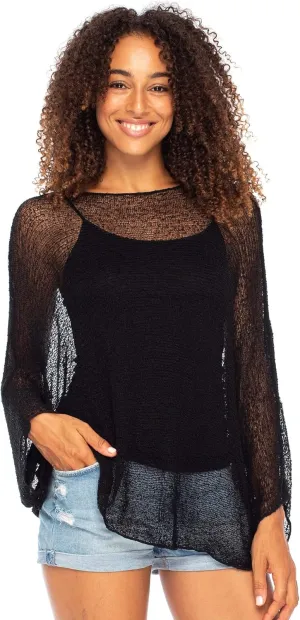 Back From Bali Womens Sheer Shrug Dressy Poncho Top Lightweight Mesh Knit Sweater Dolman Sleeves