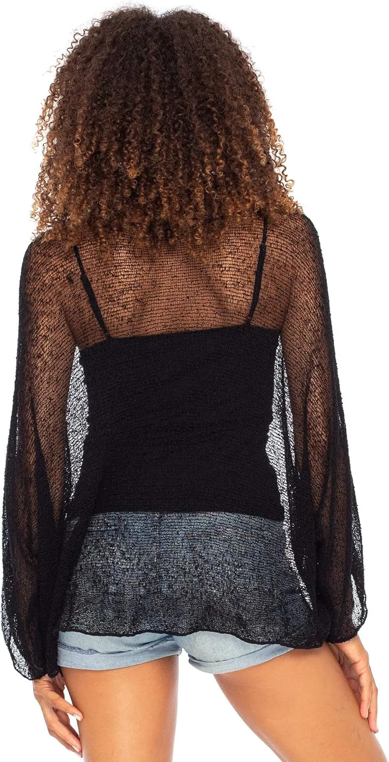 Back From Bali Womens Sheer Shrug Dressy Poncho Top Lightweight Mesh Knit Sweater Dolman Sleeves