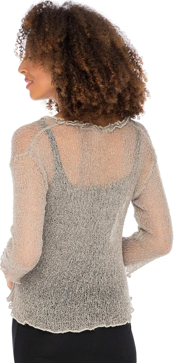 Back From Bali Womens Sheer Shrug Ruffle Cardigan Lightweight Sweater Bolero Arm Cover