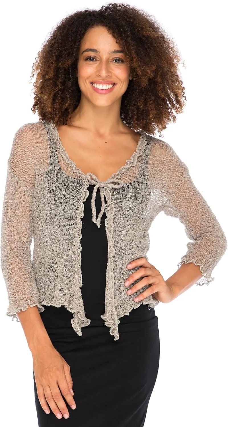 Back From Bali Womens Sheer Shrug Ruffle Cardigan Lightweight Sweater Bolero Arm Cover