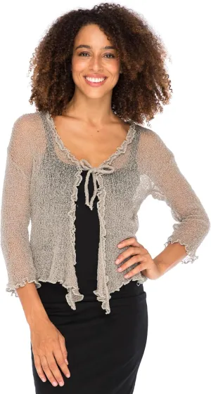 Back From Bali Womens Sheer Shrug Ruffle Cardigan Lightweight Sweater Bolero Arm Cover