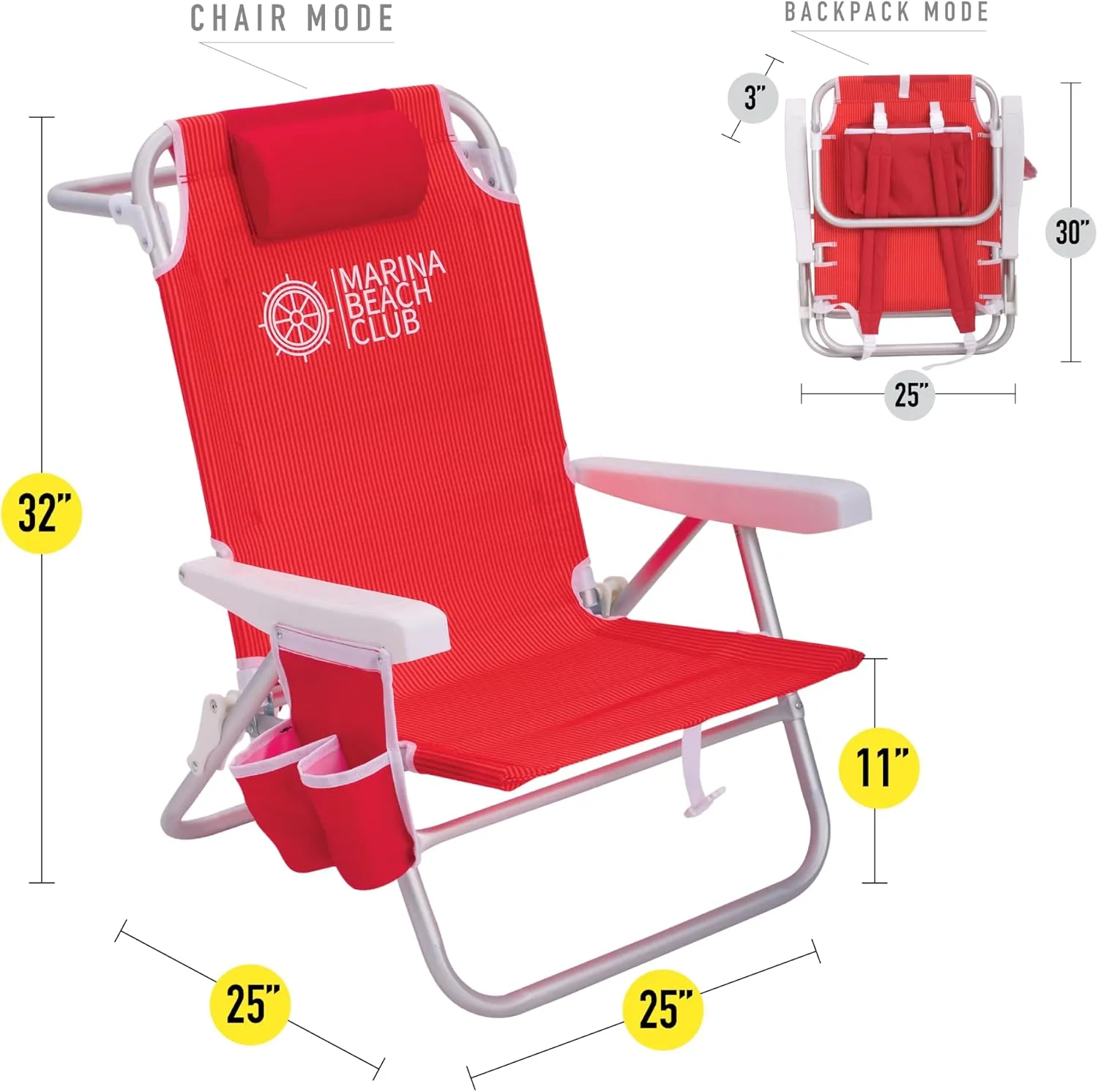 Backpack Beach Chair: Sturdy, Lightweight, and Luxuriously Comfortable/Bundle of 2 Units (Red)