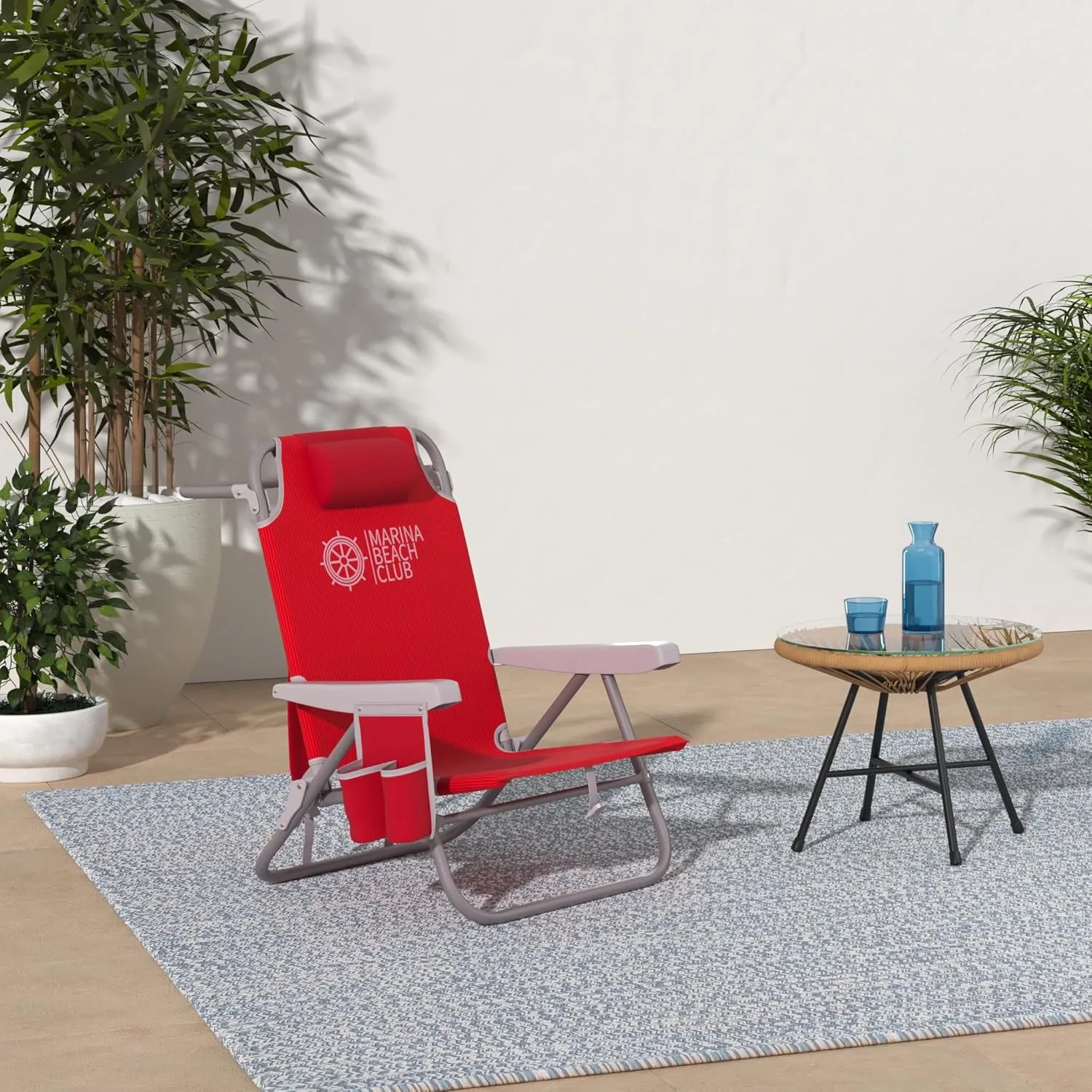 Backpack Beach Chair: Sturdy, Lightweight, and Luxuriously Comfortable/Bundle of 2 Units (Red)
