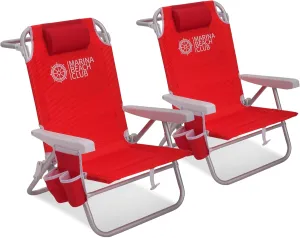 Backpack Beach Chair: Sturdy, Lightweight, and Luxuriously Comfortable/Bundle of 2 Units (Red)