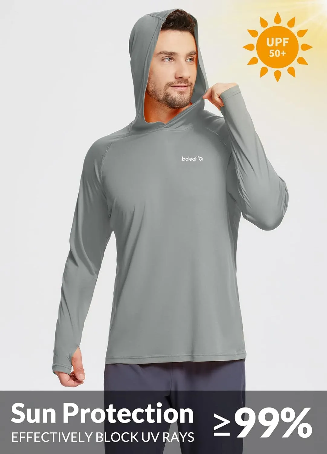 baleaf Men's Sun Protection Hoodie Shirt UPF 50  Long Sleeve UV SPF T-Shirts Rash Guard Fishing Swimming Lightweight