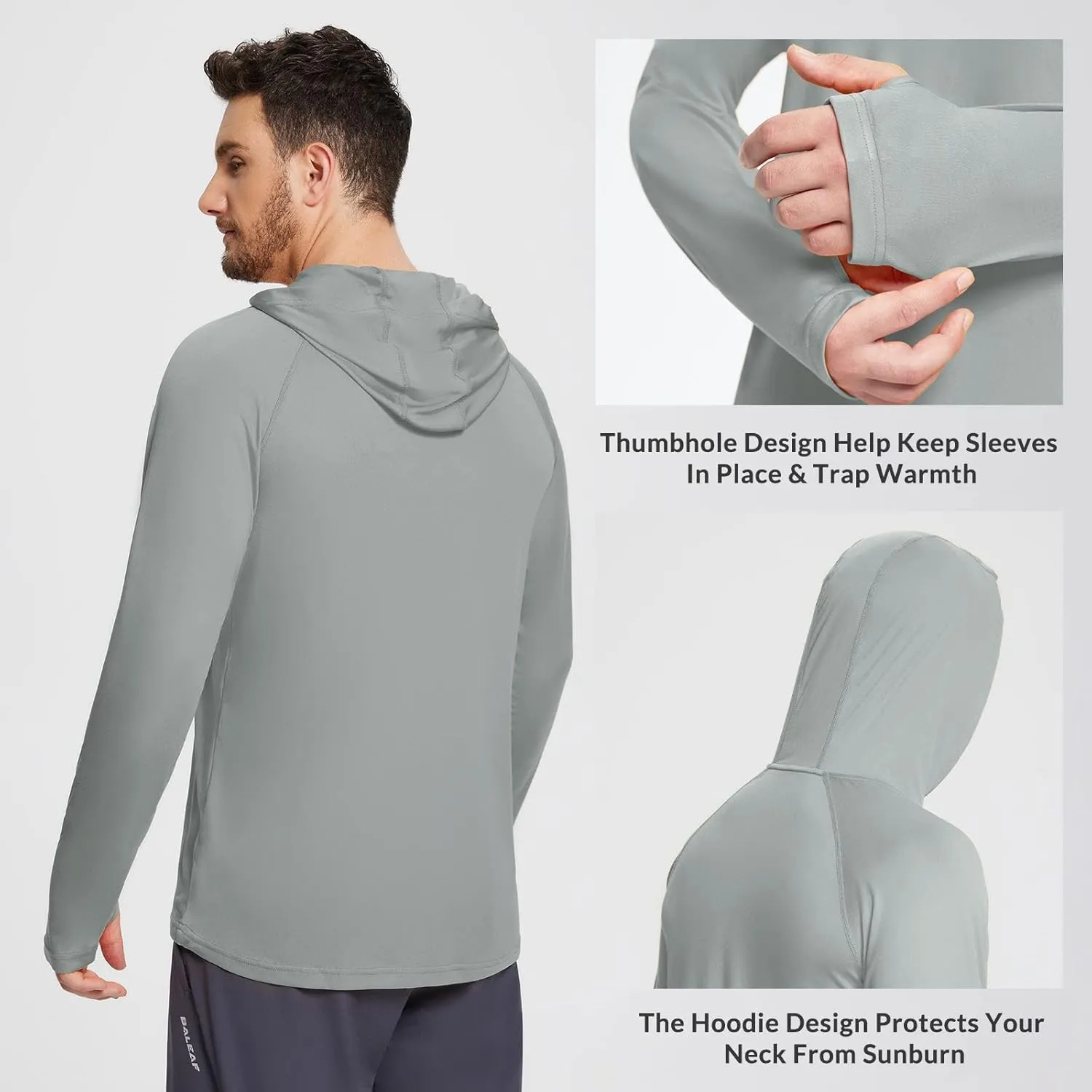 baleaf Men's Sun Protection Hoodie Shirt UPF 50  Long Sleeve UV SPF T-Shirts Rash Guard Fishing Swimming Lightweight