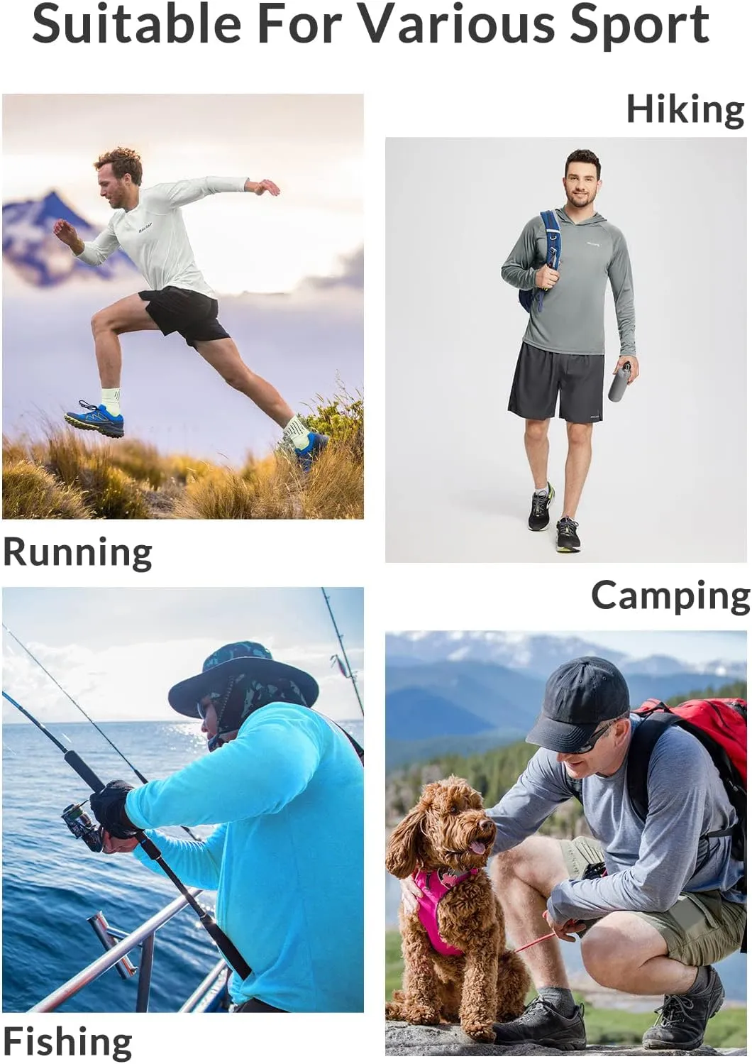 baleaf Men's Sun Protection Hoodie Shirt UPF 50  Long Sleeve UV SPF T-Shirts Rash Guard Fishing Swimming Lightweight