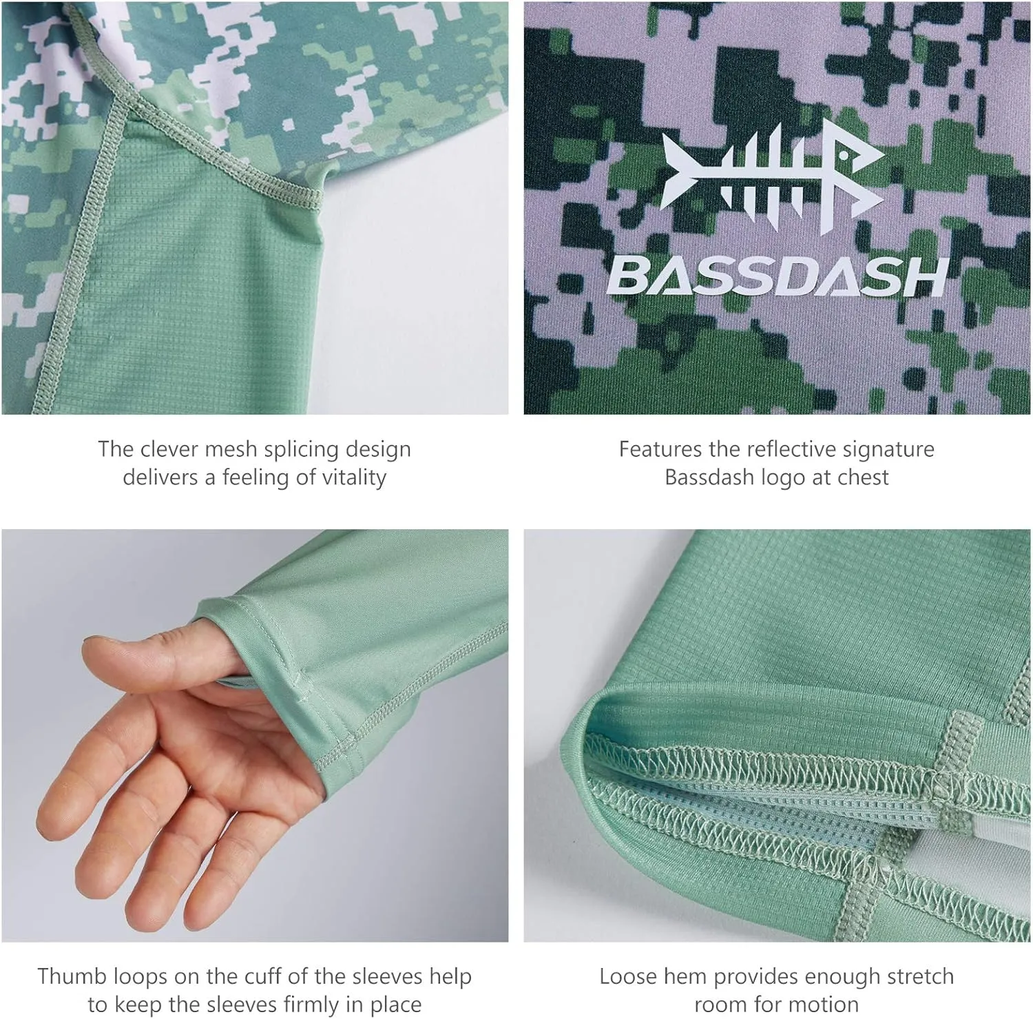 BASSDASH FS14M Men's Camo Gradient Performance Long Sleeve Fishing Shirt UPF50 