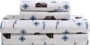 Beatrice Home Fashions Cozy Cabin 4-Piece Full Microfiber Bedding Sheet Set with Deep Pockets Rustic Patchwork Plaid Deer, Lake Day