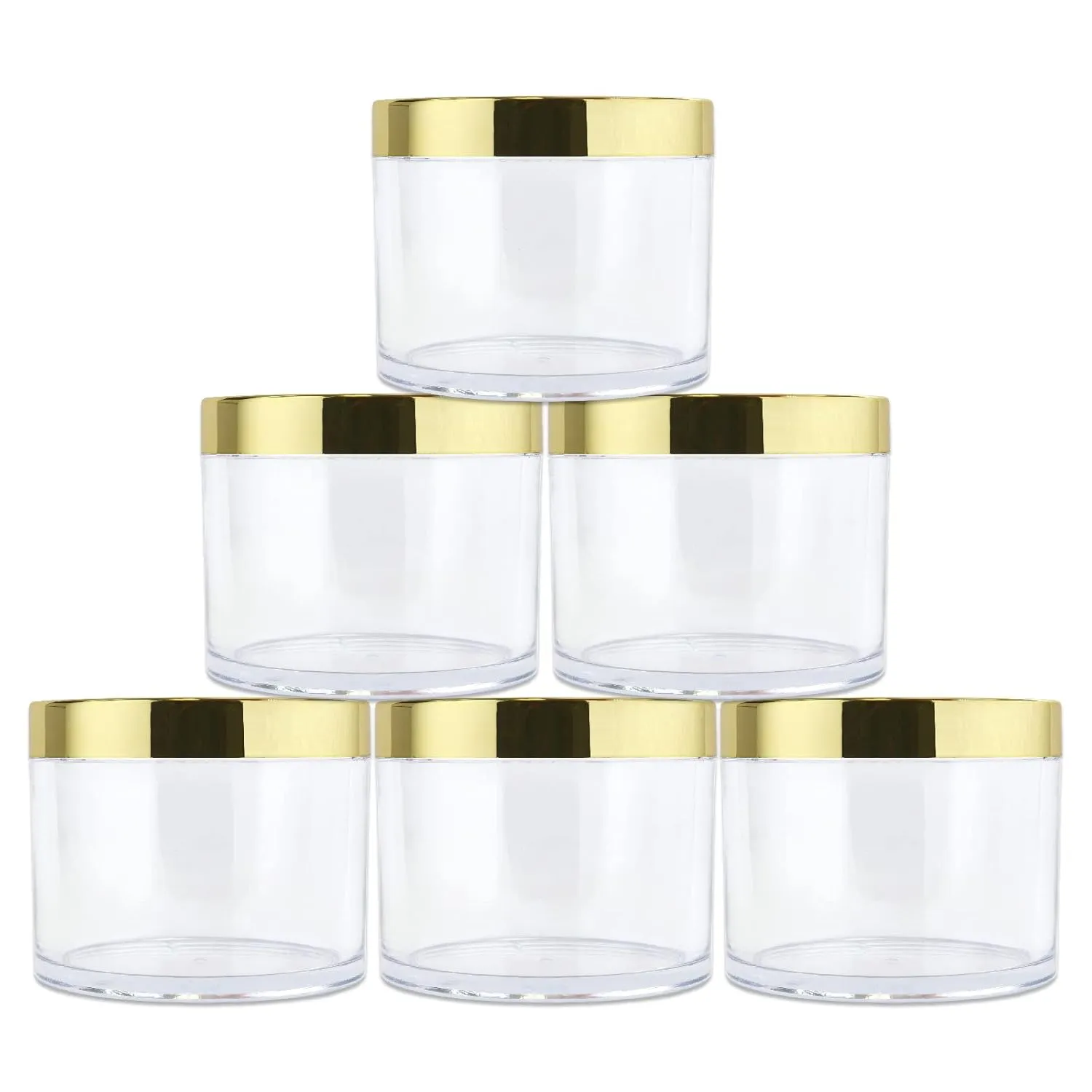 Beauticom 4 oz. (120g/120ML, Quantity: 6 Pieces) Thick Wall Round Leak Proof Clear Acrylic Jars w/Lids for Beauty, GOLD, 6 Pieces (6 Jars   Lids Together),