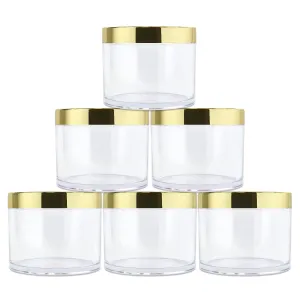 Beauticom 4 oz. (120g/120ML, Quantity: 6 Pieces) Thick Wall Round Leak Proof Clear Acrylic Jars w/Lids for Beauty, GOLD, 6 Pieces (6 Jars   Lids Together),