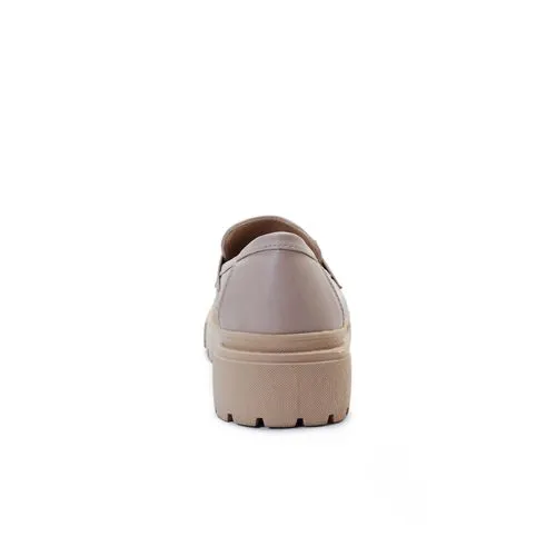 Beige Chunky Platform Loafers with Gold Hardware