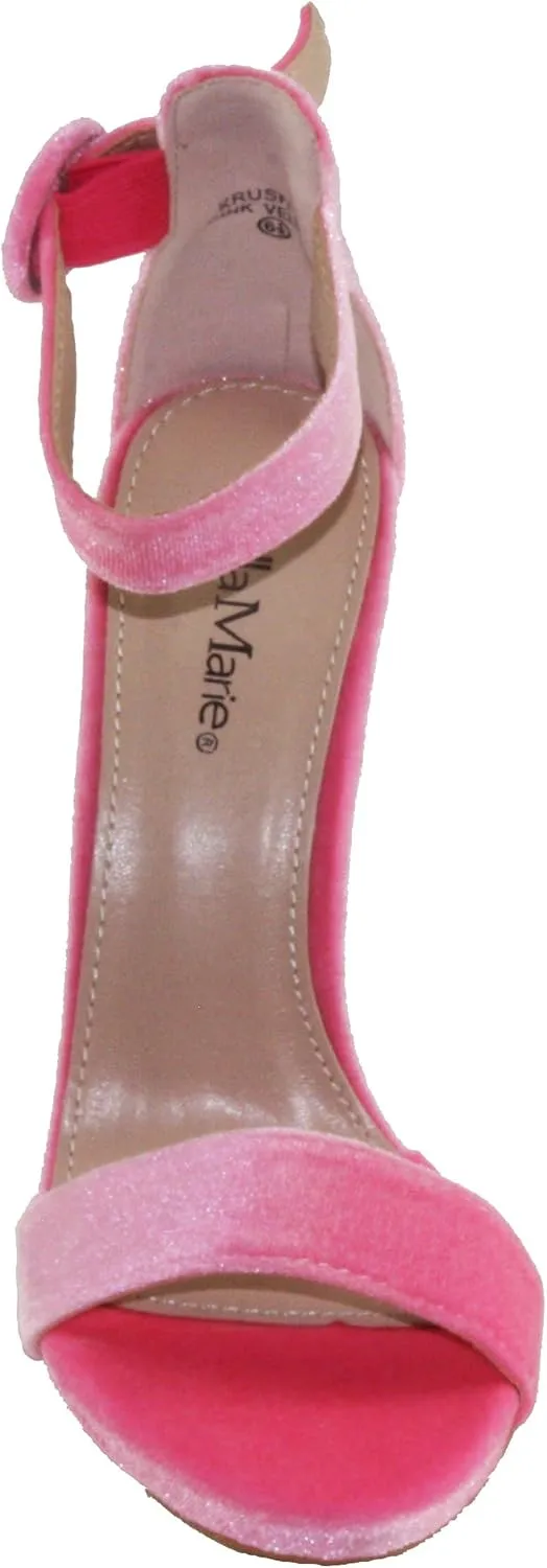 Bella Marie Women's Krush-10 Velvet Open Toe Ankle Strap High Heel Sandals