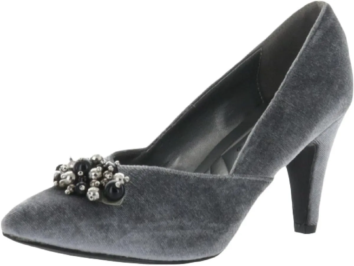 Bellini May Women's Velvet Memory Foam Pearl Embellished 3 Inch Dress Pump