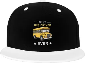 Best Bus Driver Ever Color-Block Flat Brim Snapback Cap for Men & Women, Adjustable Hip-Hop Hat White